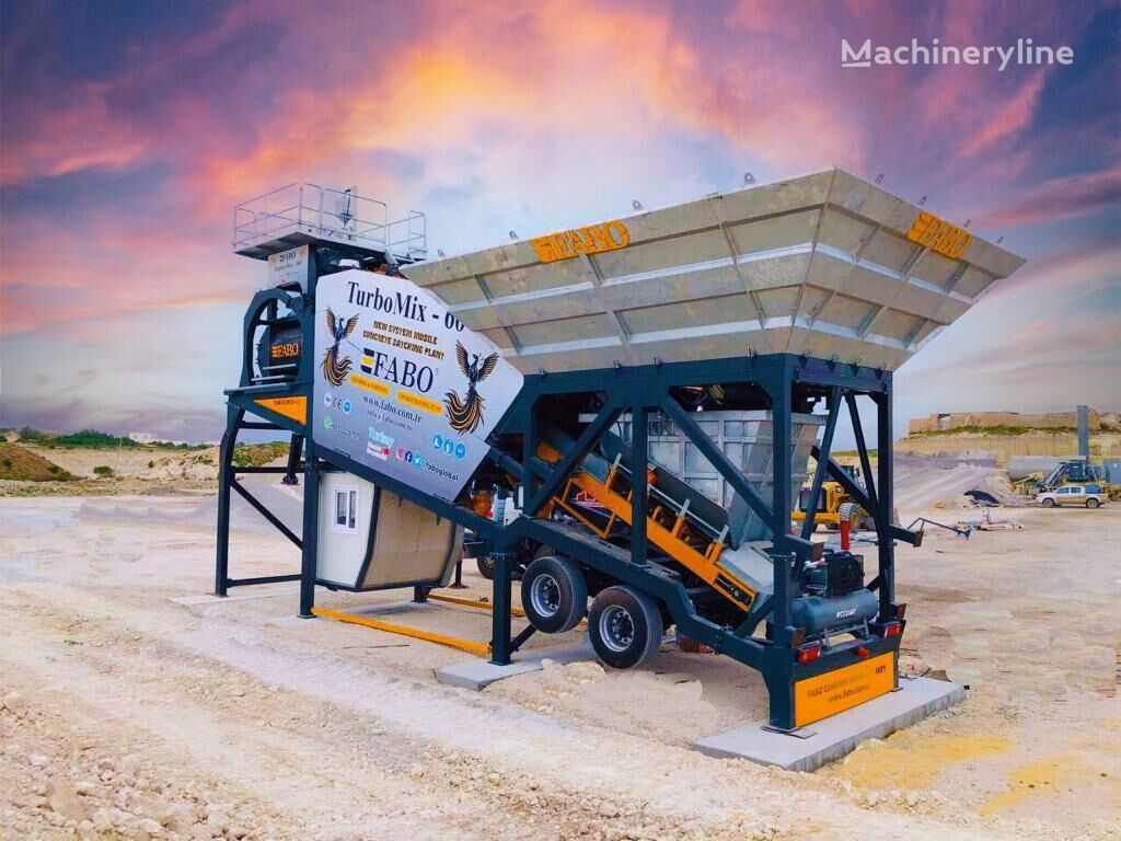 neue FABO TURBOMIX-60 MOBILE CONCRETE PLANT WITH PRE-FEEDING SYSTEM Betonmischanlage
